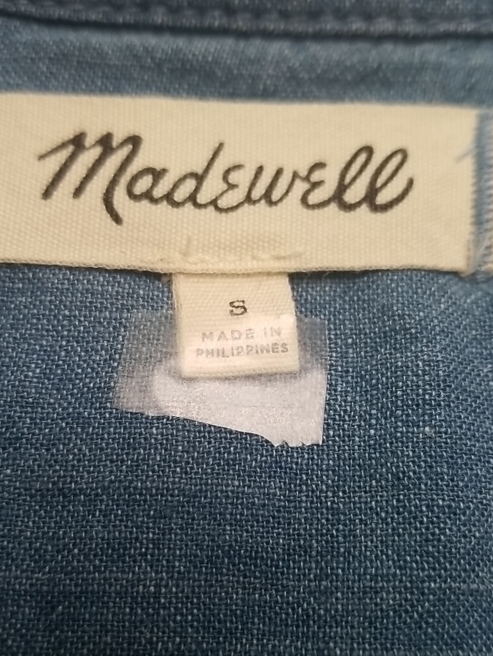 MADEWELL womens Linen/cotton Collared Buttondown Blue shirt Dress size SMALL EUC - Picture 2 of 5
